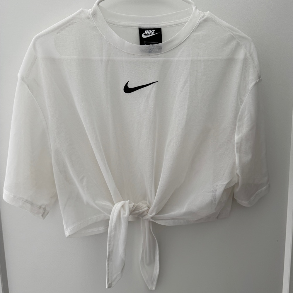 Nike Women's Mesh White Tie-Front Tee